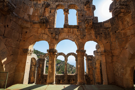 Alahan Monastery is a complex of fifth century buildings located in the mountains of Isauria in southern Asia Minor.Mut district of Mersin province,Turkey.の写真素材