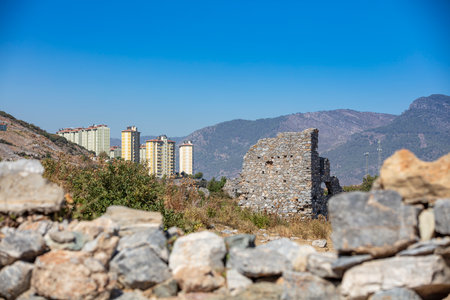 Ruins of Anamurium Ancient City in Anamur Town, Turkeyの写真素材
