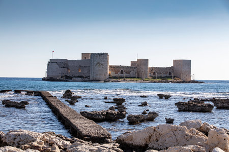 The maiden's castle at twilight blue hour - Mersin, Turkeyの写真素材