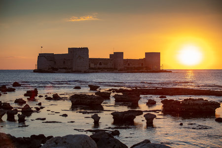 The maiden's castle at twilight blue hour - Mersin, Turkeyの写真素材