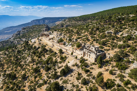 Alahan Monastery is a complex of fifth century buildings located in the mountains of Isauria in southern Asia Minor.Mut district of Mersin province,Turkey.の写真素材