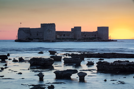 The maiden's castle at twilight blue hour - Mersin, Turkeyの写真素材