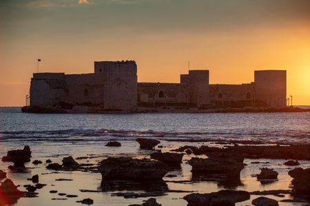 The maiden's castle at twilight blue hour - Mersin, Turkeyの写真素材