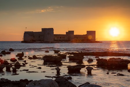 The maiden's castle at twilight blue hour - Mersin, Turkeyの写真素材