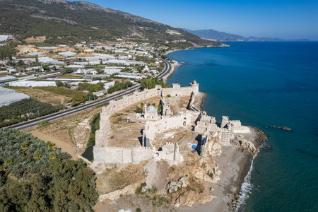 Aerial view of the Mamure Castle or Anamur Castle in Anamur Town, Turkeyの写真素材
