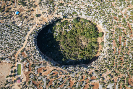 Giant sinkhole in the earth in Turkeyの写真素材
