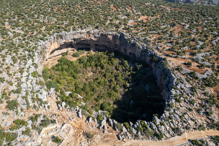 Giant sinkhole in the earth in Turkeyの写真素材
