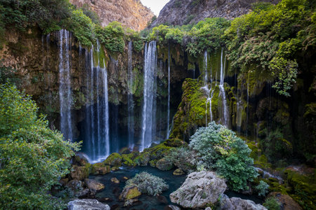 Yerkopru Waterfall and canyon on Goksu River is located in a small town named Hadim of Konya province in Eastern Mediterranean region of Turkey. Waterfall in nature wonder. View of the river.の写真素材