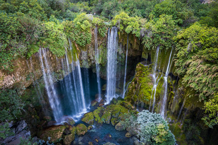Yerkopru Waterfall and canyon on Goksu River is located in a small town named Hadim of Konya province in Eastern Mediterranean region of Turkey. Waterfall in nature wonder. View of the river.の写真素材