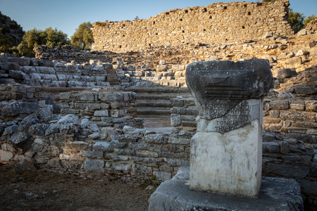 View of the ruins of Iasos Ancient City in the morning sun. KÄ±yÄ±kÄ±ÅlacÄ±k, Milas, MuÄla, Turkey.の写真素材