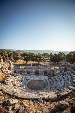 View of the ruins of Iasos Ancient City in the morning sun. KÄ±yÄ±kÄ±ÅlacÄ±k, Milas, MuÄla, Turkey.の写真素材