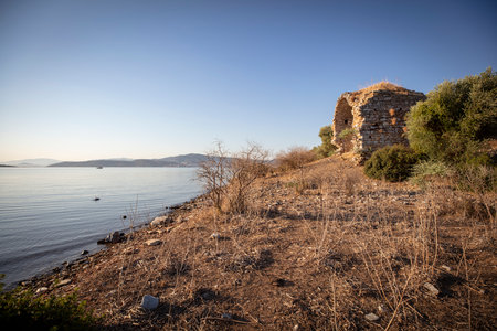 View of the ruins of Iasos Ancient City in the morning sun. KÄ±yÄ±kÄ±ÅlacÄ±k, Milas, MuÄla, Turkey.の写真素材