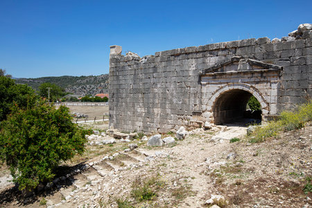 Columns of Leto Temple in Letoon ancient city. Letoon was the religious center of Xanthos and the Lycian League.の写真素材