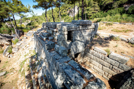 Labranda archaeological site, the Temple of Zeus Labraundeus, Mugla Province, Turkey.の写真素材
