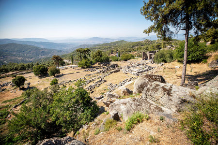 Labranda archaeological site, the Temple of Zeus Labraundeus, Mugla Province, Turkey.の写真素材