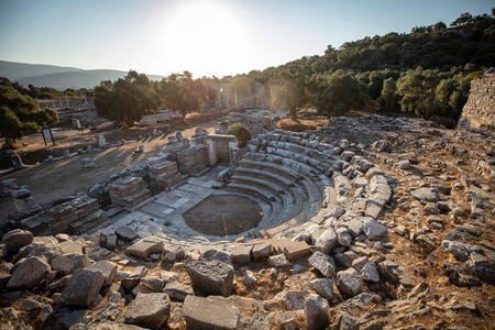View of the ruins of Iasos Ancient City in the morning sun. KÄ±yÄ±kÄ±ÅlacÄ±k, Milas, MuÄla, Turkey.の写真素材