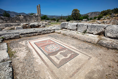 Columns of Leto Temple in Letoon ancient city. Letoon was the religious center of Xanthos and the Lycian League.の写真素材