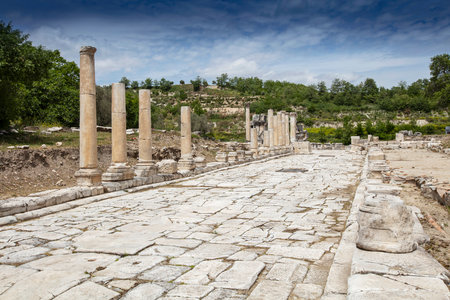 Scenic views from Stratonikeia, which hosted many civilizations from antiquity to modern times, is one of the significant archaeological sites in Asia Minor and has unique characteristics in Turkey.の写真素材