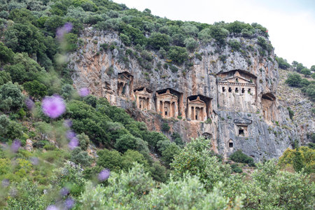 Turkey touristic area Dalyan Ortaca, Kaunos rock tombs in Dalyan, ancient city of Kaunos, Dalyan valley, Turkey. Caunos (Latin: Caunus) was a city in ancient Caria and Anatolia.の写真素材