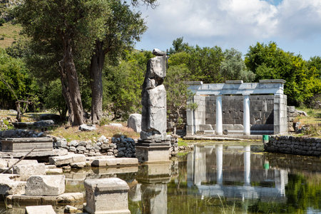 Turkey touristic area Dalyan Ortaca, Kaunos rock tombs in Dalyan, ancient city of Kaunos, Dalyan valley, Turkey. Caunos (Latin: Caunus) was a city in ancient Caria and Anatolia.の写真素材