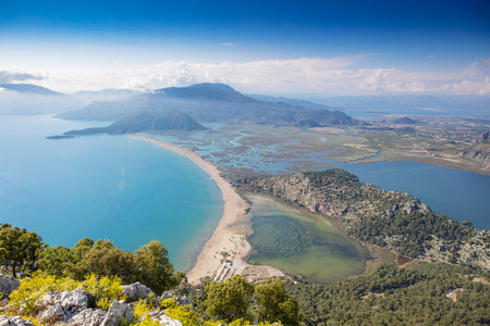 Iztuzu or Turtle beach aerial panoramic view near Dalyan. Dalyan is a town in Mugla Province in Turkey.の写真素材