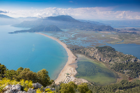 Iztuzu or Turtle beach aerial panoramic view near Dalyan. Dalyan is a town in Mugla Province in Turkey.の写真素材