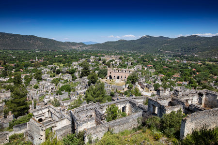 Abandoned Village Kayakoy Ghost Town in Fethiye, Turkeyの写真素材
