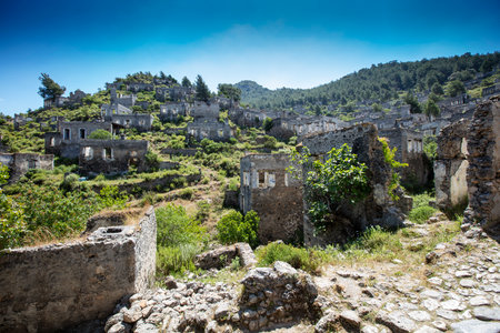 Abandoned Village Kayakoy Ghost Town in Fethiye, Turkeyの写真素材