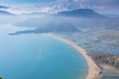 Iztuzu or Turtle beach aerial panoramic view near Dalyan. Dalyan is a town in Mugla Province in Turkey.の写真素材