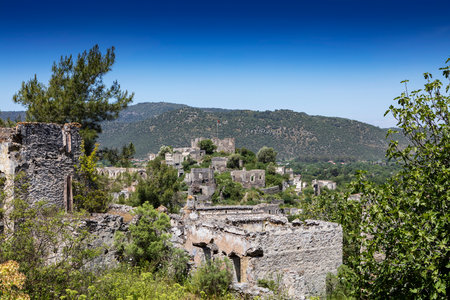 Abandoned Village Kayakoy Ghost Town in Fethiye, Turkeyの写真素材