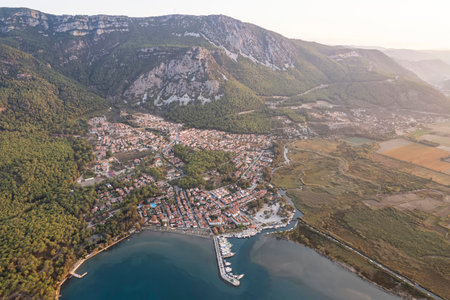 (BirAkyaka District in Ula, Mugla, Turkey. Aerial view of Akyaka. Akyaka is situated at the Gulf of Gokova. Beautiful beach and coast view. very worth it)の写真素材