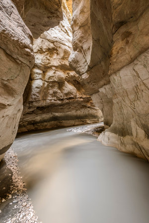 Saklikent Gorge, a slot canyon and tourist attraction in Southern Turkey near Fethiyeの写真素材