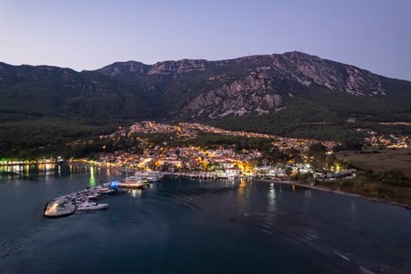 (BirAkyaka District in Ula, Mugla, Turkey. Aerial view of Akyaka. Akyaka is situated at the Gulf of Gokova. Beautiful beach and coast view. very worth it)の写真素材