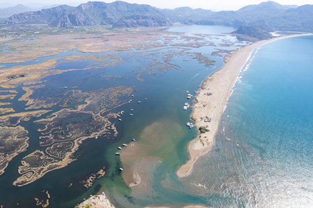 Turkey touristic area Dalyan Ortaca, Kaunos rock tombs in Dalyan, ancient city of Kaunos, Dalyan valley, Turkey. Caunos (Latin: Caunus) was a city in ancient Caria and Anatolia.の写真素材