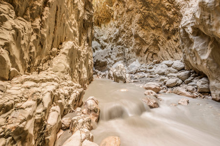 Saklikent Gorge, a slot canyon and tourist attraction in Southern Turkey near Fethiyeの写真素材