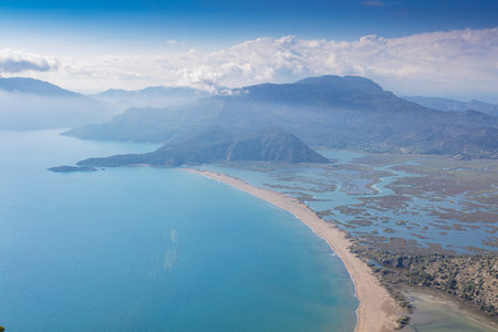 Iztuzu or Turtle beach aerial panoramic view near Dalyan. Dalyan is a town in Mugla Province in Turkey.の写真素材