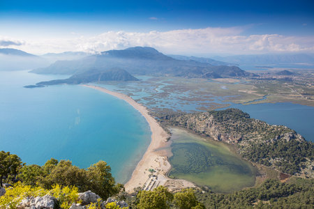 Iztuzu or Turtle beach aerial panoramic view near Dalyan. Dalyan is a town in Mugla Province in Turkey.の写真素材
