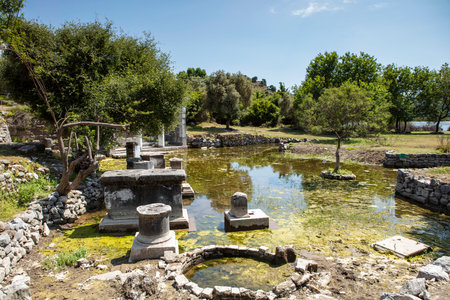 Turkey touristic area Dalyan Ortaca, Kaunos rock tombs in Dalyan, ancient city of Kaunos, Dalyan valley, Turkey. Caunos (Latin: Caunus) was a city in ancient Caria and Anatolia.の写真素材