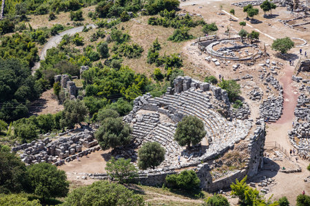 Turkey touristic area Dalyan Ortaca, Kaunos rock tombs in Dalyan, ancient city of Kaunos, Dalyan valley, Turkey. Caunos (Latin: Caunus) was a city in ancient Caria and Anatolia.の写真素材
