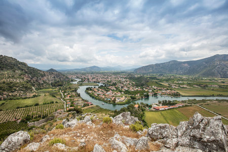 Turkey touristic area Dalyan Ortaca, Kaunos rock tombs in Dalyan, ancient city of Kaunos, Dalyan valley, Turkey.の写真素材