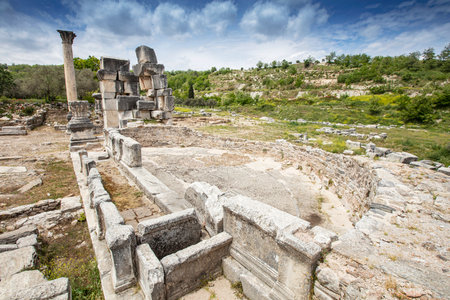 Scenic views from Stratonikeia, which hosted many civilizations from antiquity to modern times, is one of the significant archaeological sites in Asia Minor and has unique characteristics in Turkey.の写真素材