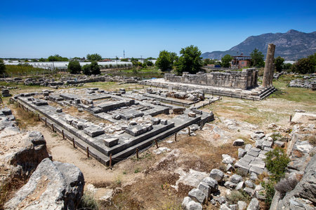 Columns of Leto Temple in Letoon ancient city. Letoon was the religious center of Xanthos and the Lycian League.の写真素材