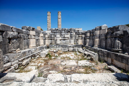 Columns of Leto Temple in Letoon ancient city. Letoon was the religious center of Xanthos and the Lycian League.の写真素材