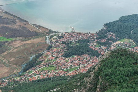 (Bir Akyaka District in Ula, Mugla, Turkey. Aerial view of Akyaka. Akyaka is situated at the Gulf of Gokova. Beautiful beach and coast view.)の写真素材