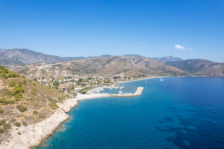 Aerial view of Palamutbuku and marina view popular summer tourism destination at aegean coastline of Mugla, Datca - Turkeyの写真素材