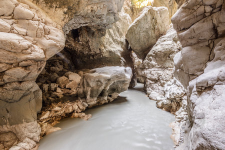 Saklikent Gorge, a slot canyon and tourist attraction in Southern Turkey near Fethiyeの写真素材