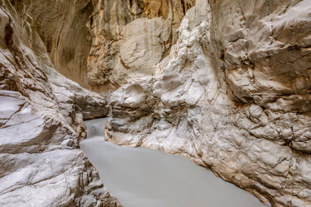 Saklikent Gorge, a slot canyon and tourist attraction in Southern Turkey near Fethiyeの写真素材