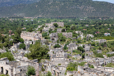 Abandoned Village Kayakoy Ghost Town in Fethiye, Turkeyの写真素材