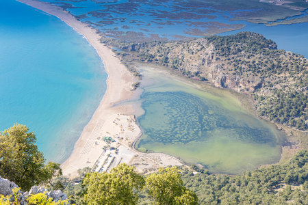 Iztuzu or Turtle beach aerial panoramic view near Dalyan. Dalyan is a town in Mugla Province in Turkey.の写真素材