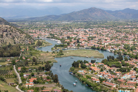 Turkey touristic area Dalyan Ortaca, Kaunos rock tombs in Dalyan, ancient city of Kaunos, Dalyan valley, Turkey. Caunos (Latin: Caunus) was a city in ancient Caria and Anatolia.の写真素材